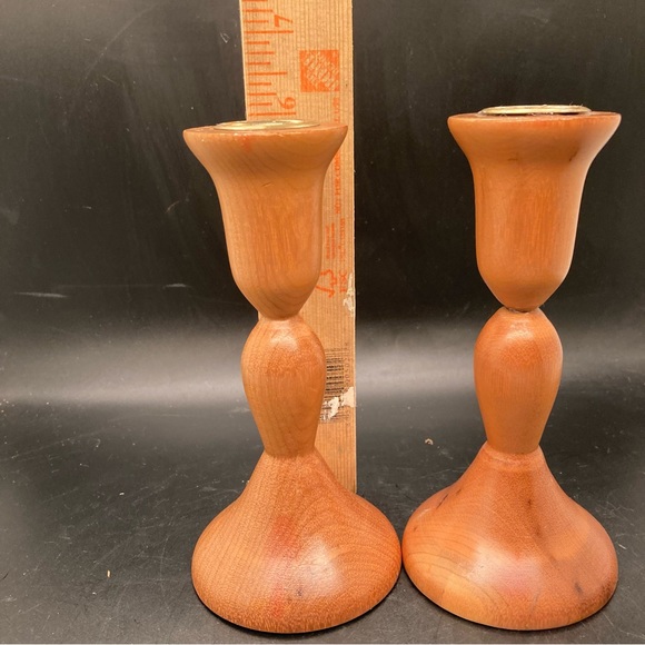 6' Myrtelwood Tapered Candlestick Holder Set Golden Stain Made On Oregon Coast - Picture 8 of 10